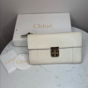 Chloe Marble White Long Leather‎ Wallet Clutch with Twist Lock Hardware